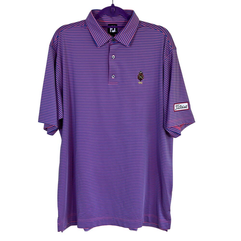 Footjoy Mens XL Striped Performance Polo Shirt Nevillewood Titleist Logo